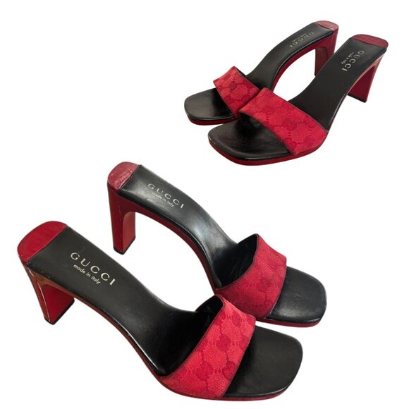 AUTHENTIC 90'S Y2K RED LOGO GUCCI SLIDES SANDALS US 9/39 - Picture 4 of 6